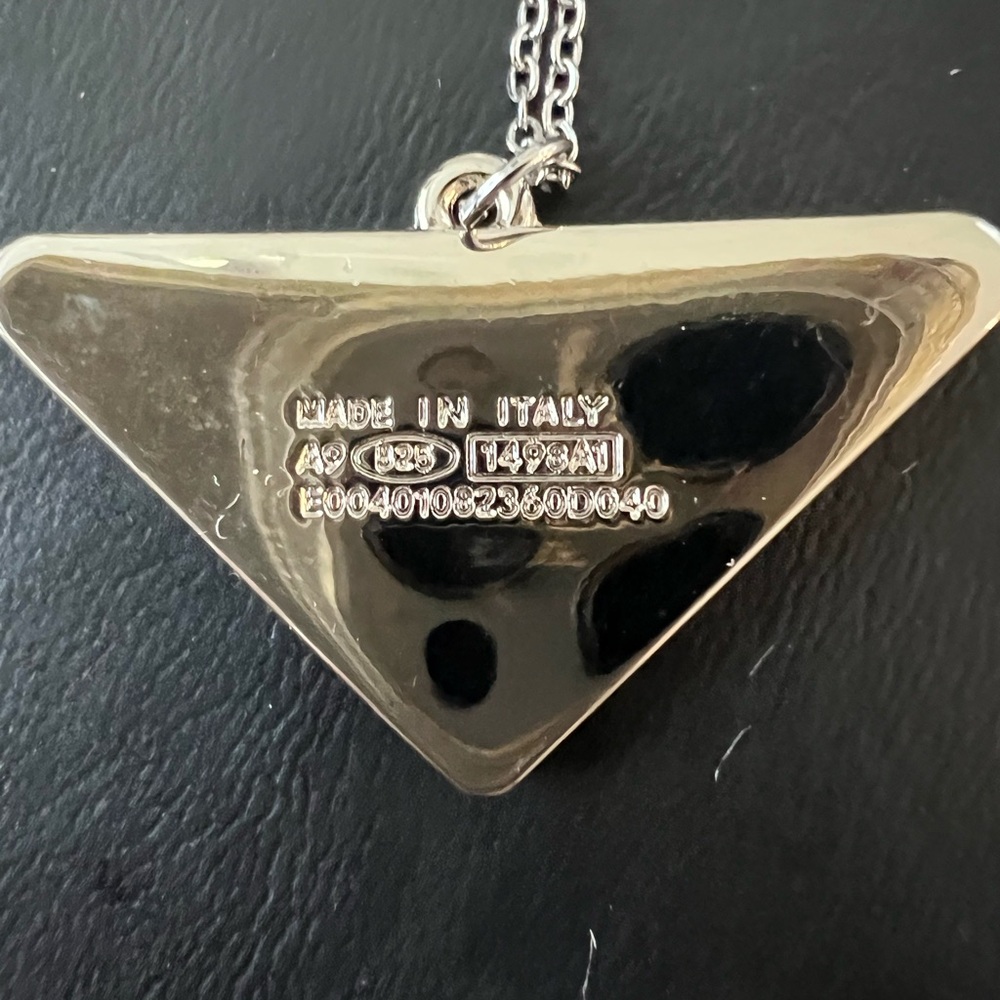 PRADA SILVER & MINT TRIANGLE PENDANT with ADDED UNBRANDED 18”CHAIN - Picture 6 of 7